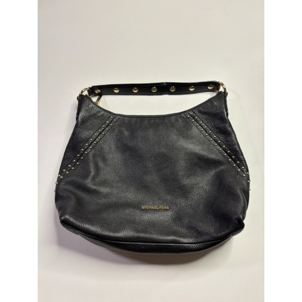 Michael Kors Aria Damson Studded Hobo/Crossbody  Bag‎ Black /Gold  11x12" Classy